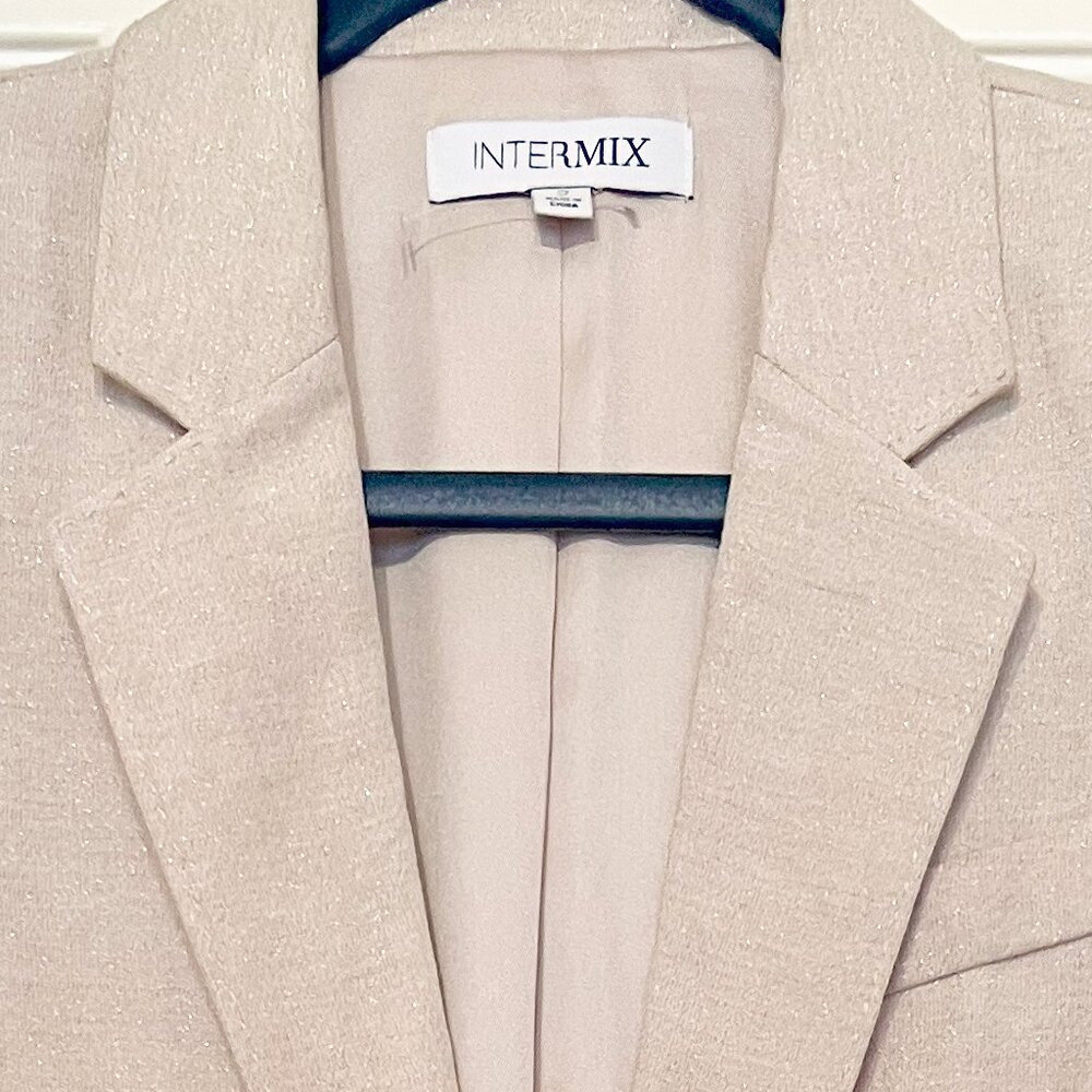 NEW Intermix Sparkly Linen Blend Champagne Blazer Size 2 - Picture 2 of 5